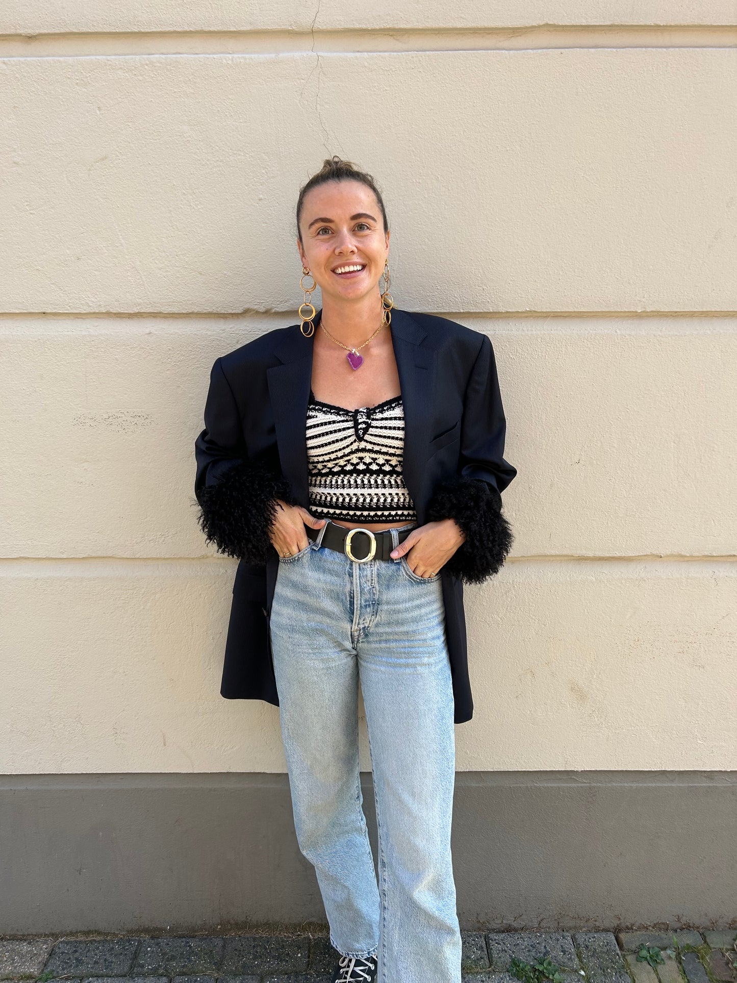 Blazer with fur sleeves | Dark Blue