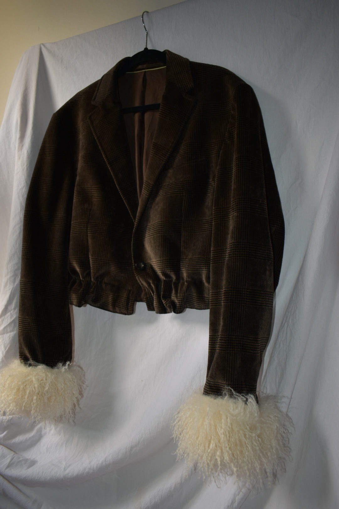 Bomber blazer with fur sleeves | Chocolate Brown