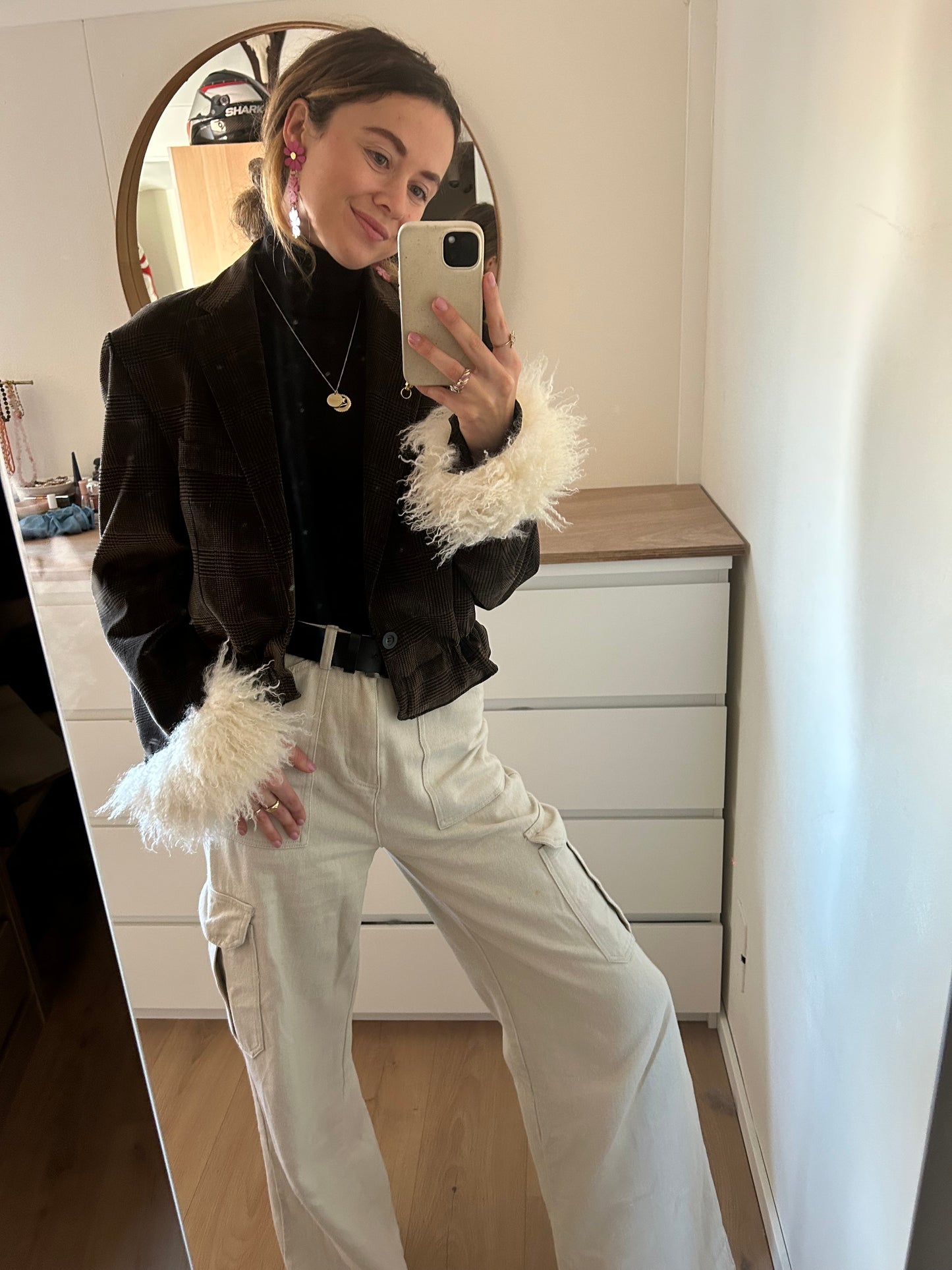 Bomber blazer with fur sleeves | Chocolate Brown