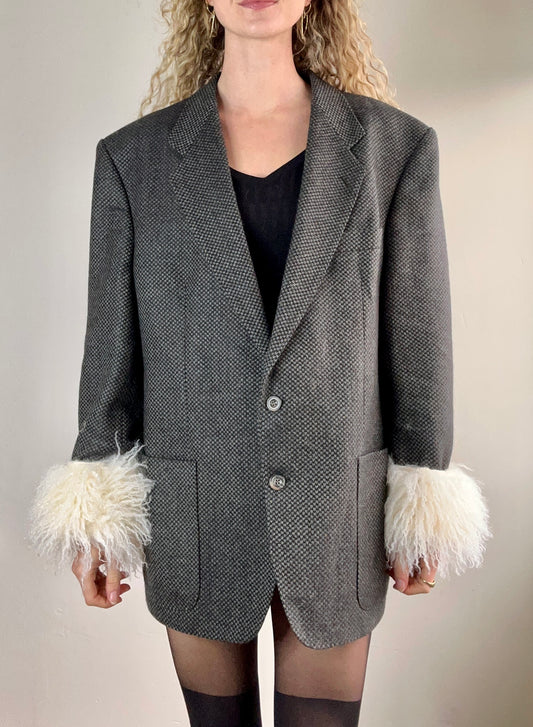 Blazer with fur sleeves